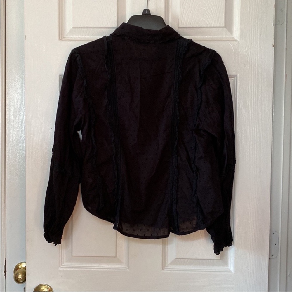 FARM RIO Black Swiss Dot Lace Peasant Victorian Blouse - Picture 6 of 14